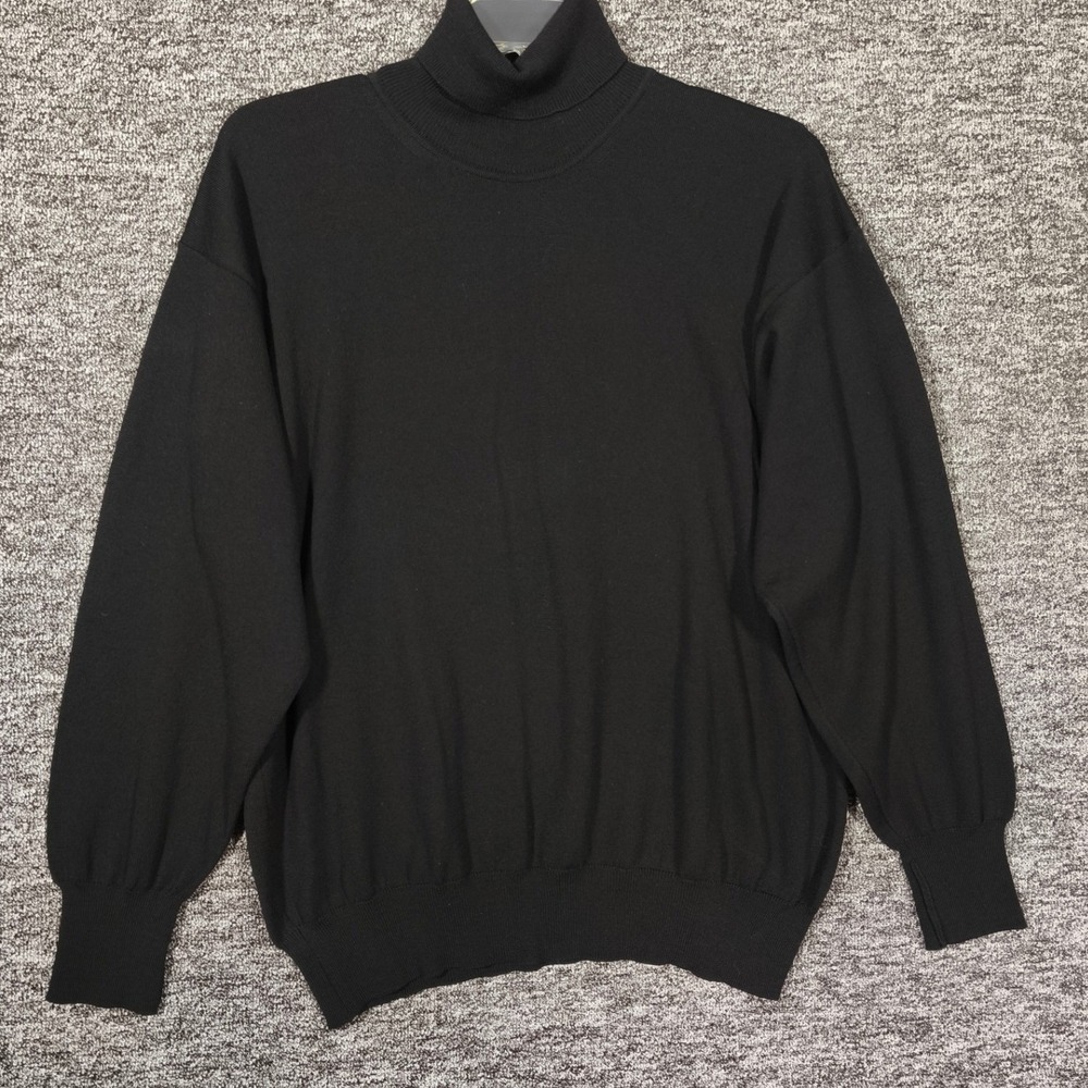 Jos A Bank Mens XL Black Extra Fine Merino Wool Turtleneck Sweater Made in Italy